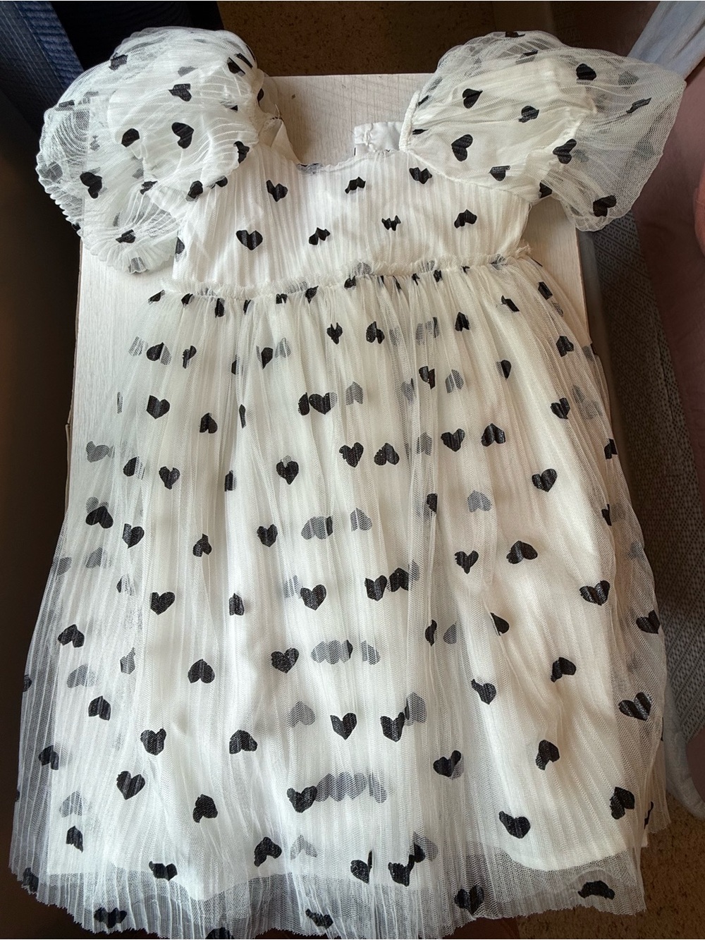 White Tulle Dress with Black Heart Print